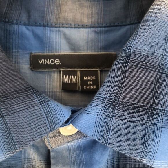 Vince Blue Check Button Down Top - M - Picture 2 of 8